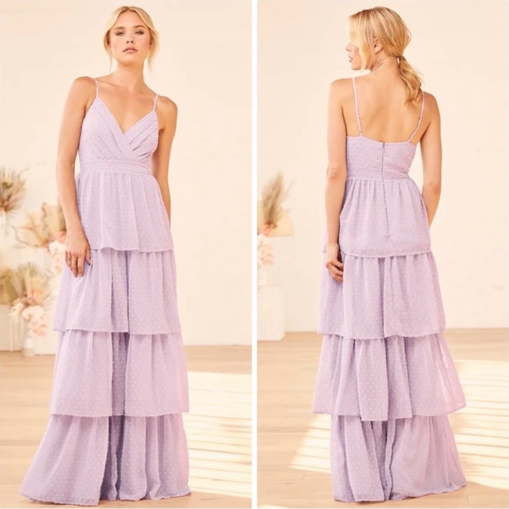 Lulu's Women's Love Stays True Lilac Swiss Dot Tiered Maxi Dress